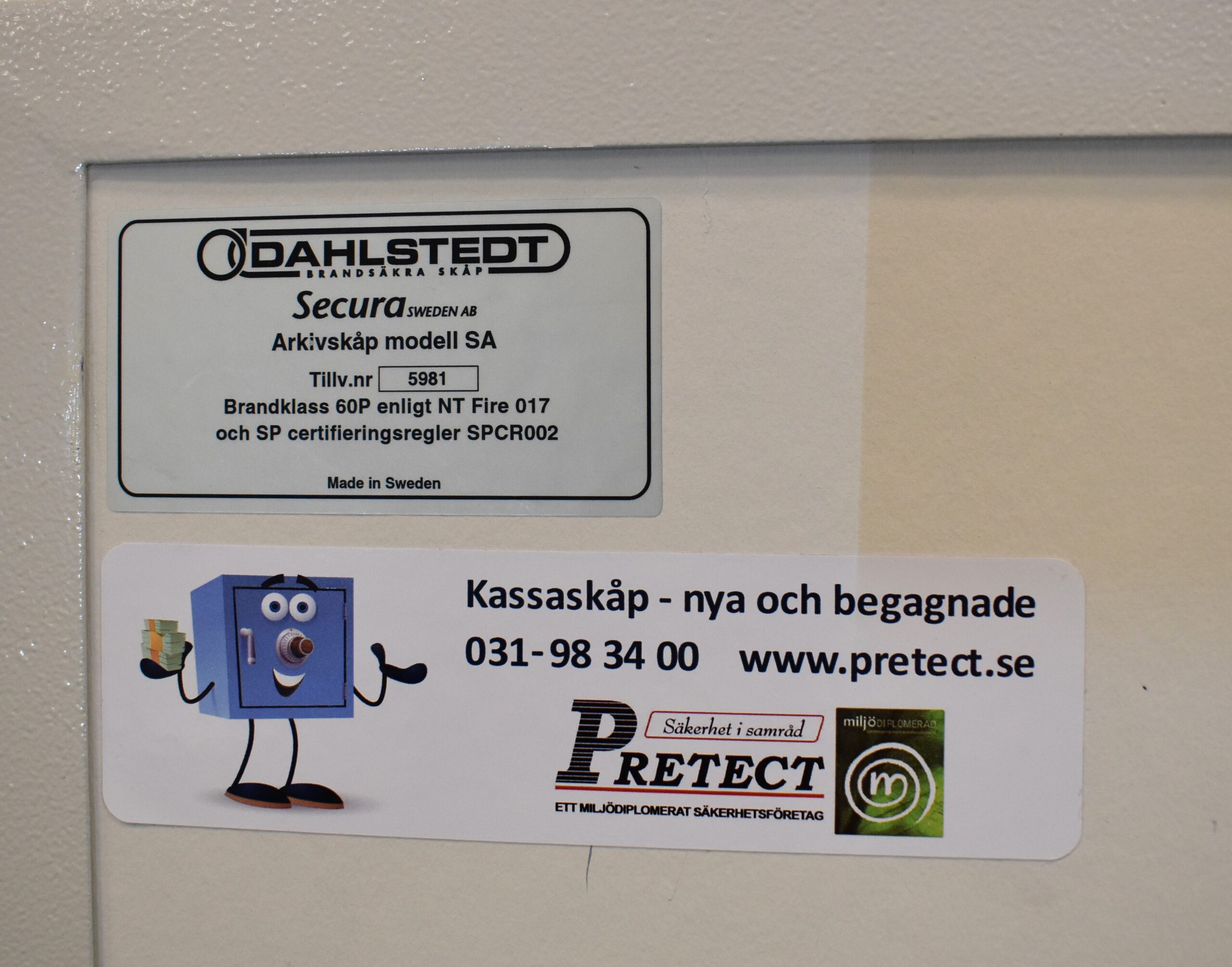 Begagnat Dokumentskåp Secura SA990 Klassningsskylt