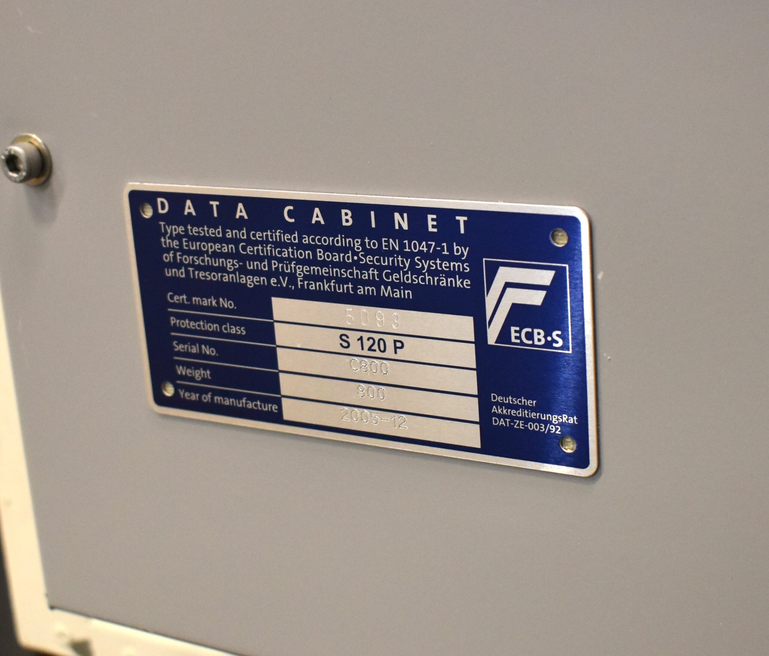 Begagnat dokumentskåp Rosengren Sargasso Klassningsskylt