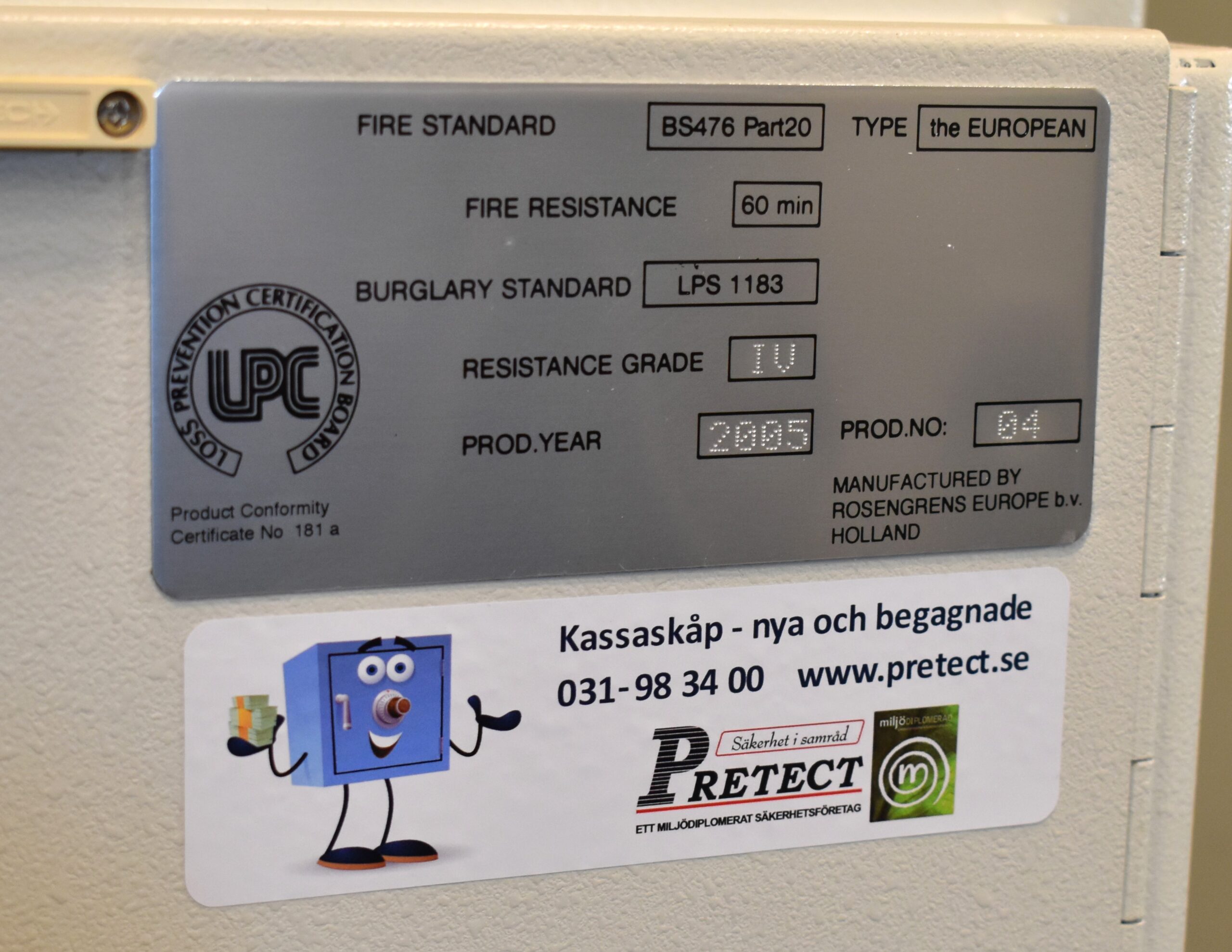 Begagnat Värdeskåp Rosengren Grade 4 Klassningsskylt